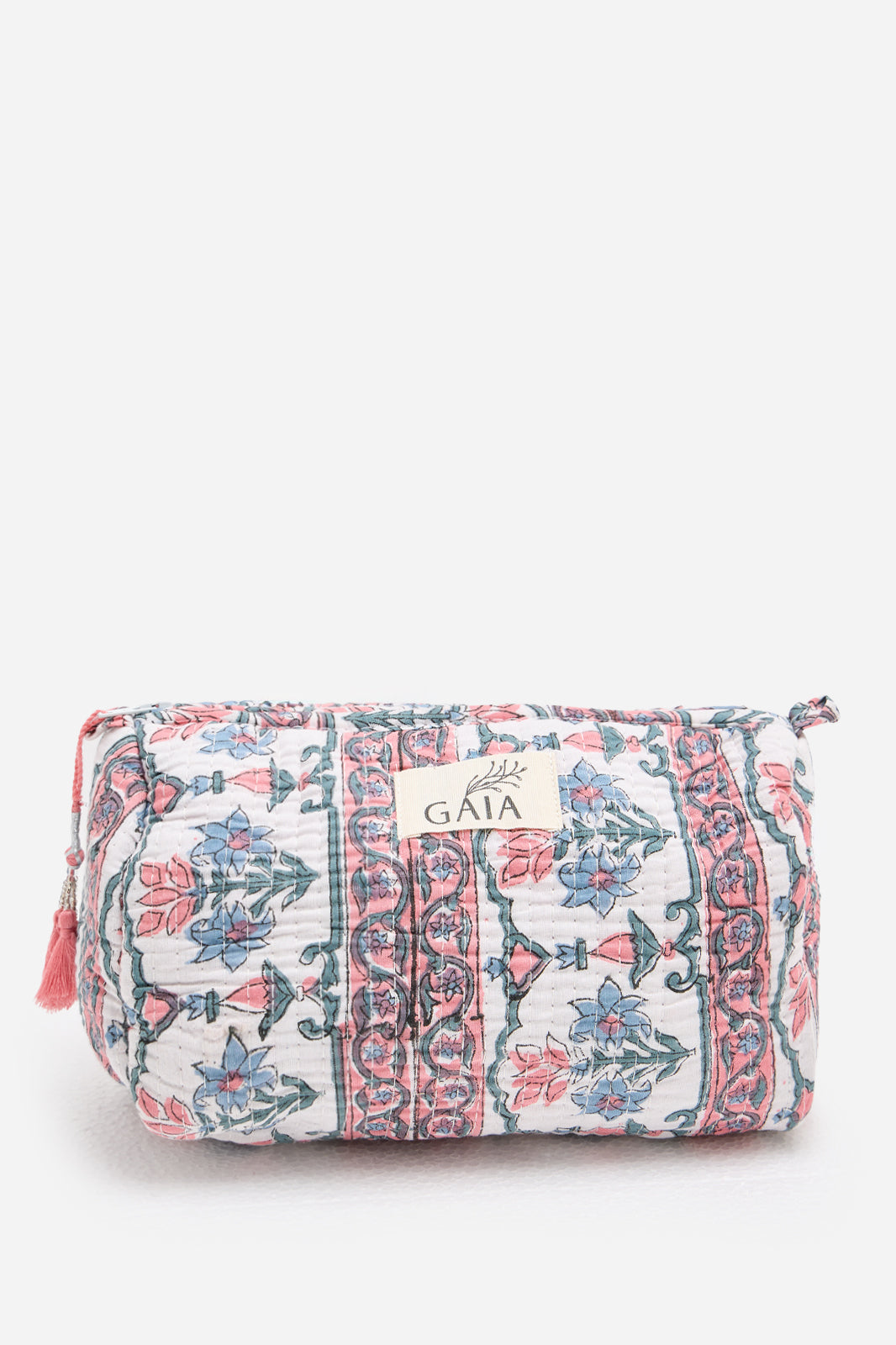 Cotton Floral Quilted Cosmetic Pouch with Hand Block Print Design & Travel Storage | Aveline Mosaic