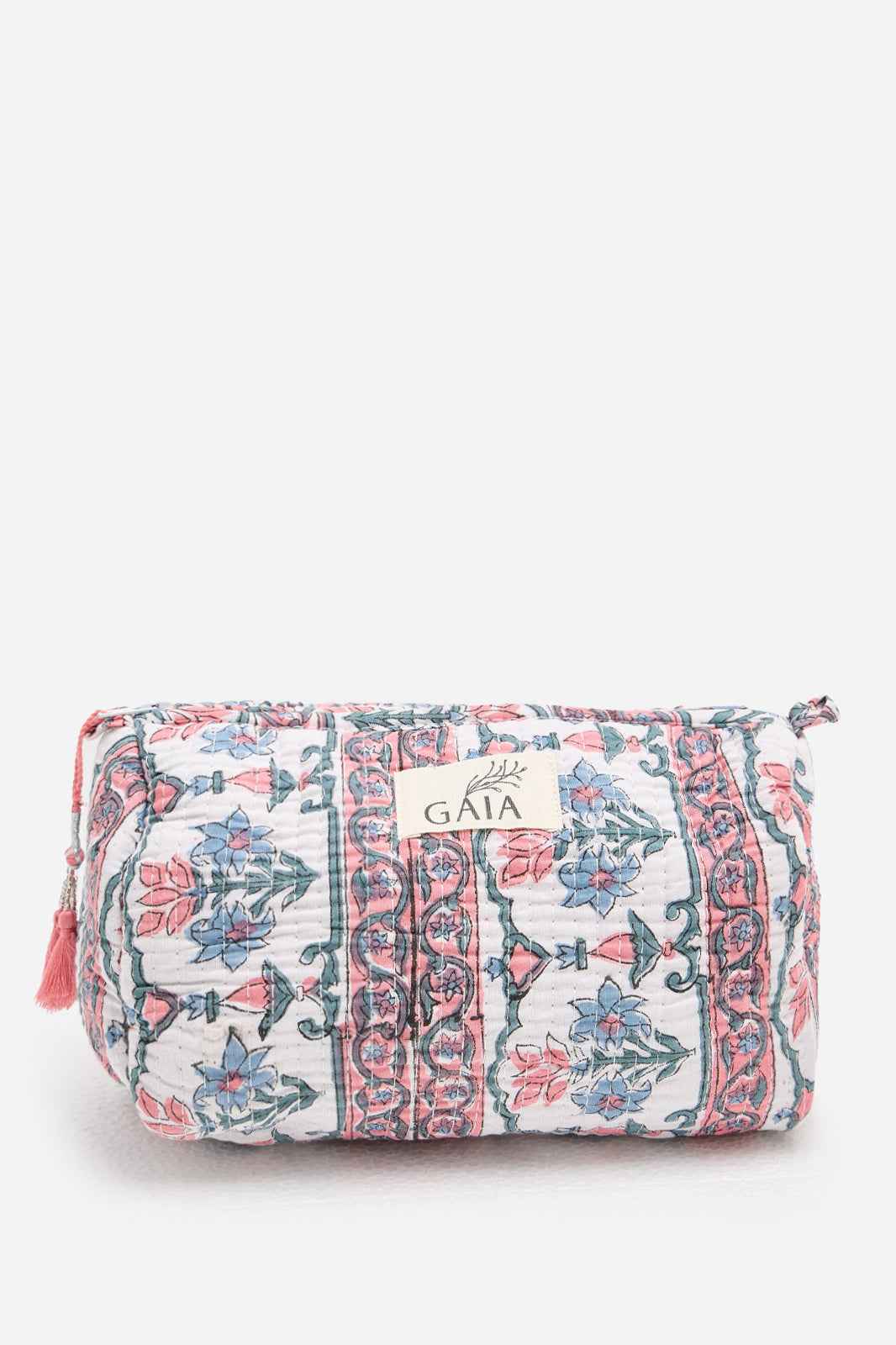 Cotton Floral Quilted Cosmetic Pouch with Hand Block Print Design & Travel Storage | Aveline Mosaic