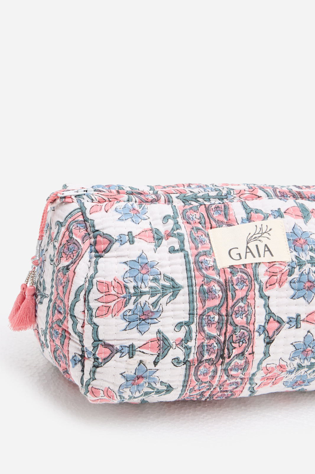 Cotton Floral Quilted Cosmetic Pouch with Hand Block Print Design & Travel Storage | Aveline Mosaic