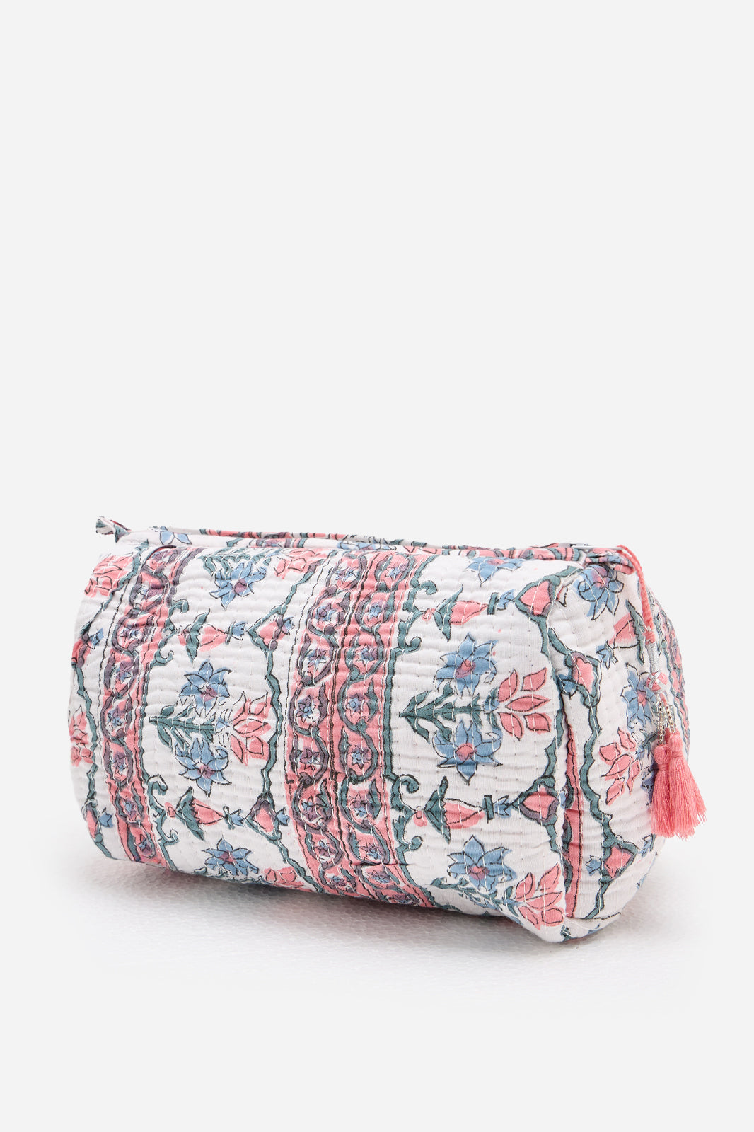 Cotton Floral Quilted Cosmetic Pouch with Hand Block Print Design & Travel Storage | Aveline Mosaic