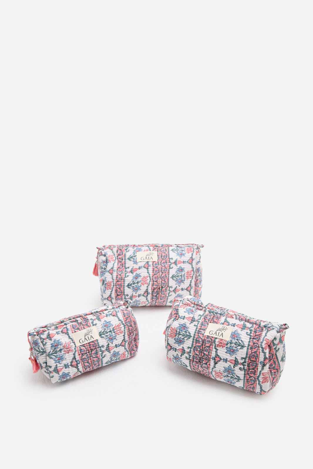 Cotton Floral Quilted Cosmetic Pouch with Hand Block Print Design & Travel Storage | Aveline Mosaic