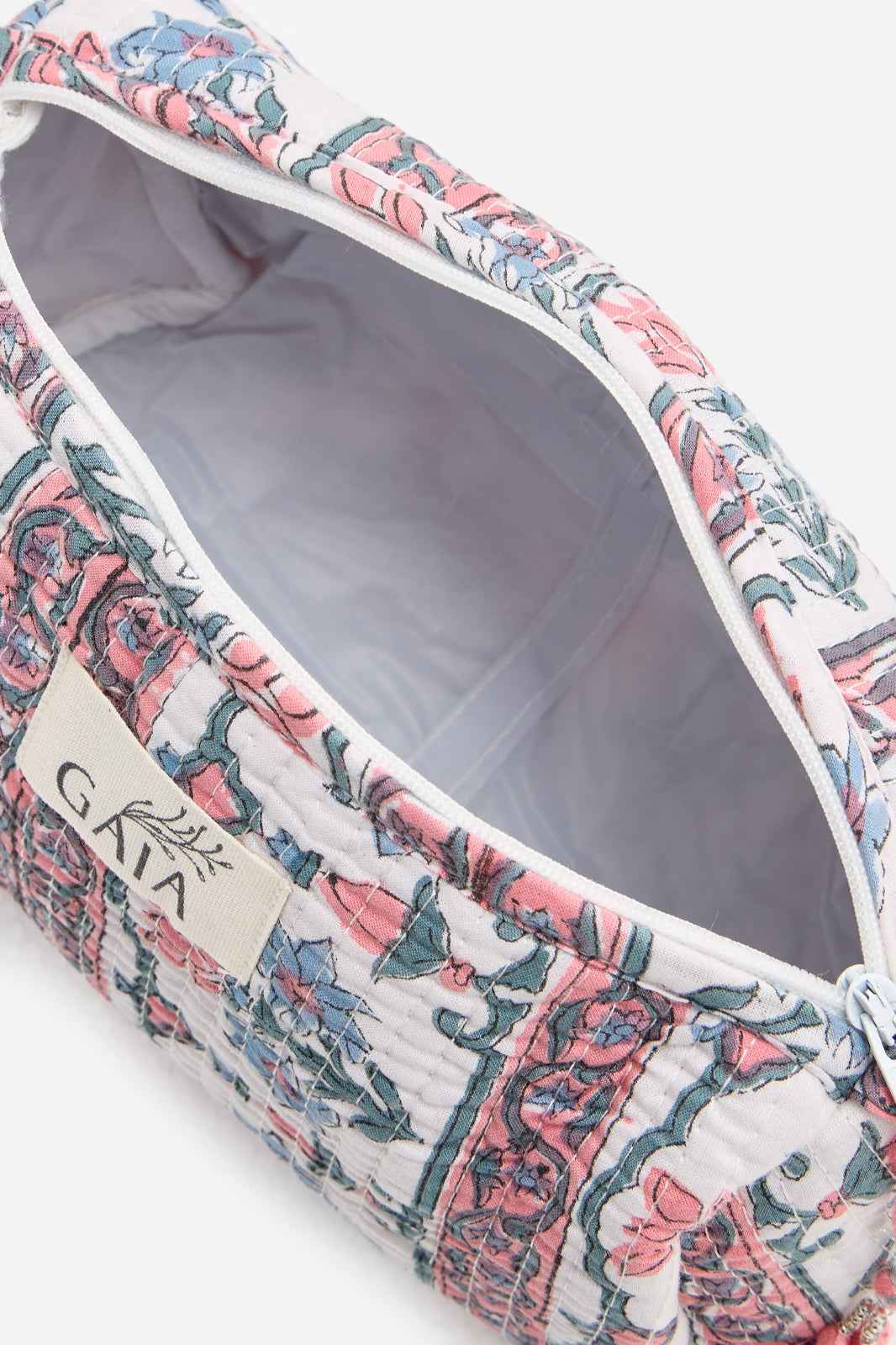Cotton Floral Quilted Cosmetic Pouch with Hand Block Print Design & Travel Storage | Aveline Mosaic