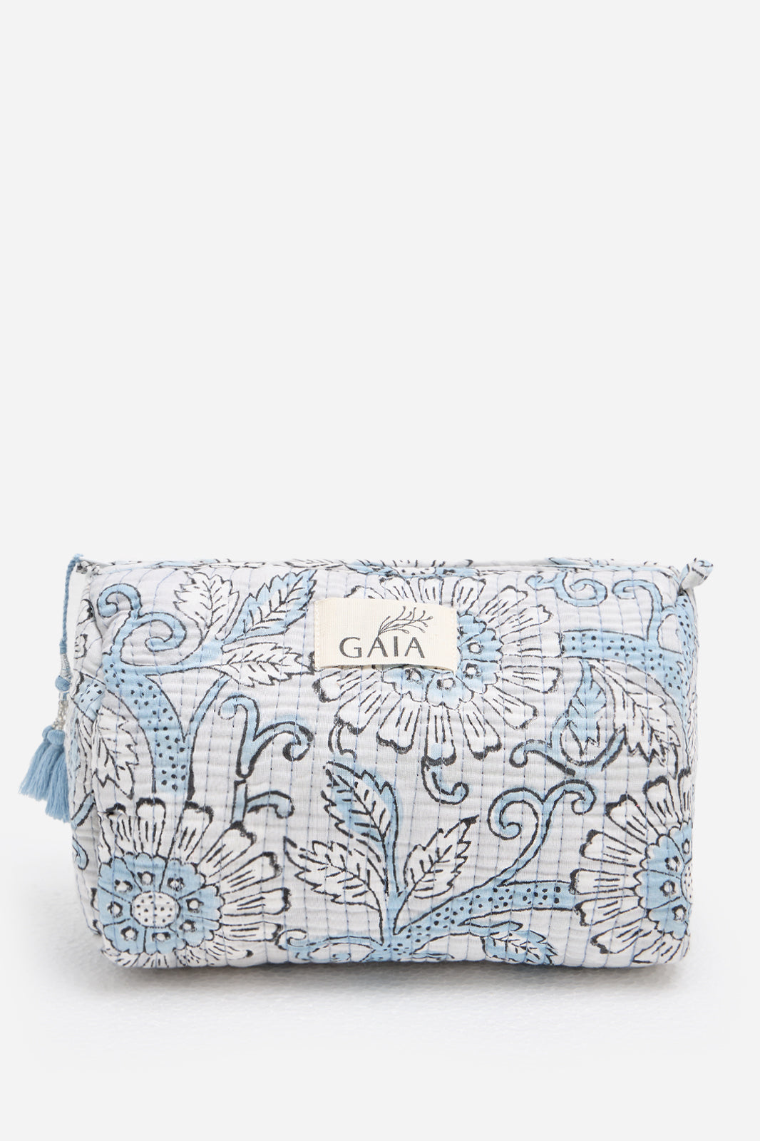 Cotton Floral Quilted Cosmetic Pouch with Blue Botanical Print & Travel Storage | Celestine Arbor