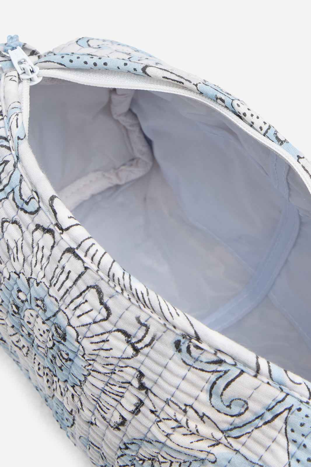 Cotton Floral Quilted Cosmetic Pouch with Blue Botanical Print & Travel Storage | Celestine Arbor