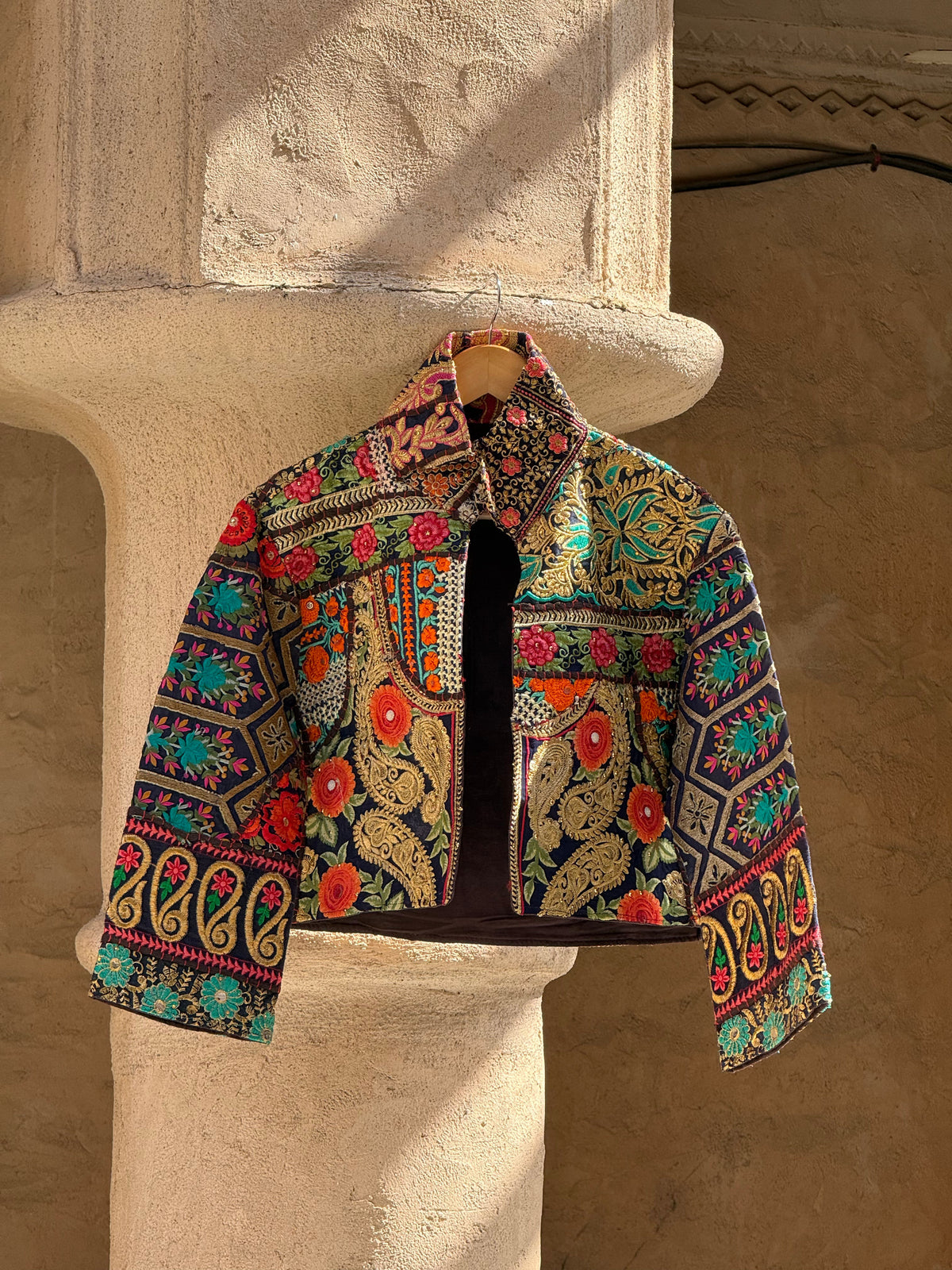 Handmade Black Embroidered Jacket with Gold Paisley & Floral Detailing | Samira