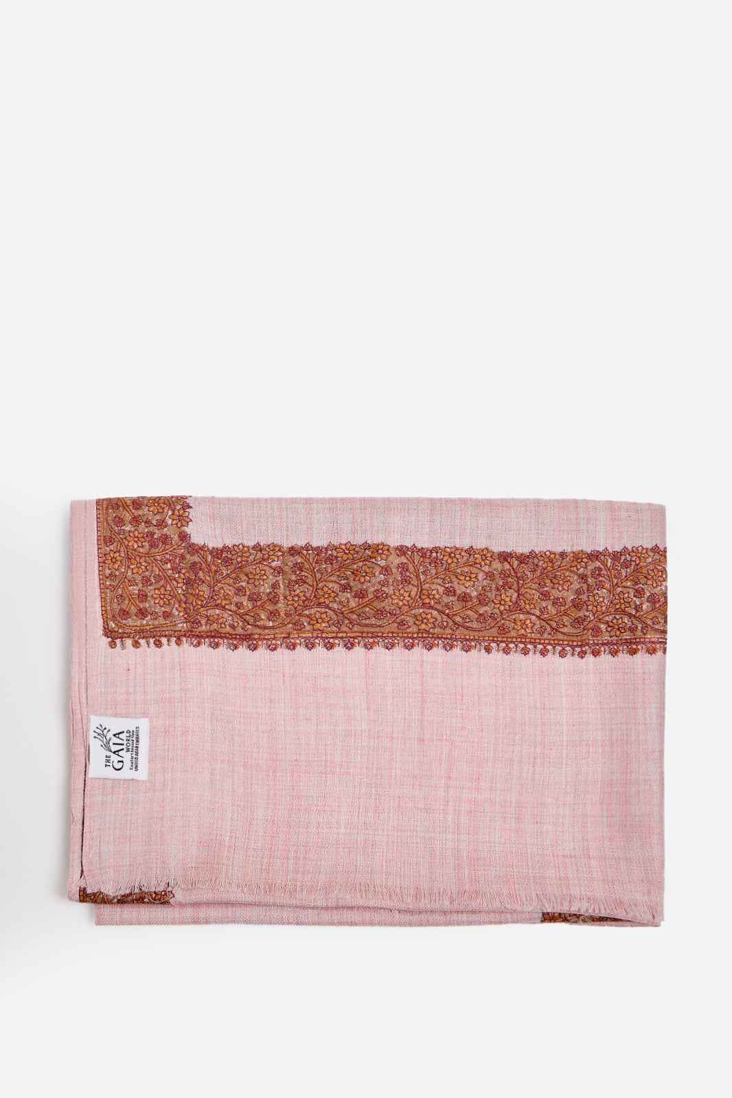 Pink Fine Wool Shawl with Floral Machine Embroidery & Traditional Border | Dione