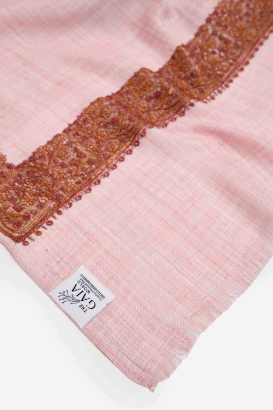Pink Fine Wool Shawl with Floral Machine Embroidery & Traditional Border | Dione