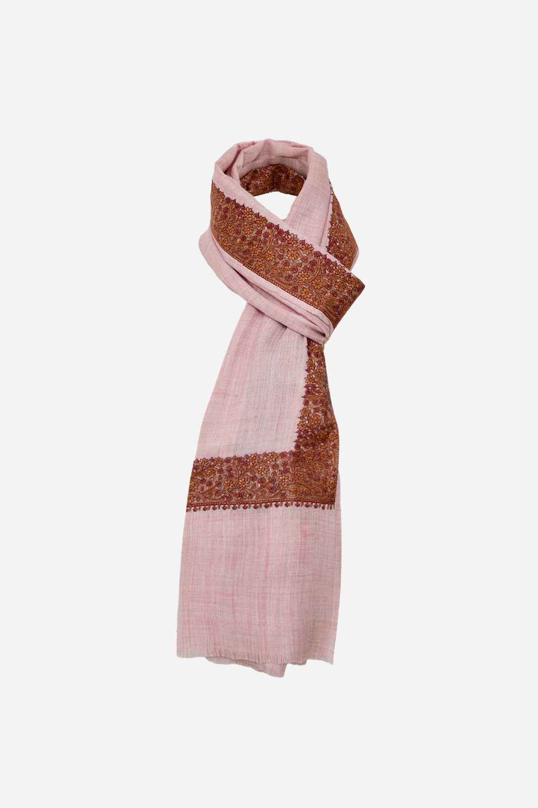 Pink Fine Wool Shawl with Floral Machine Embroidery & Traditional Border | Dione