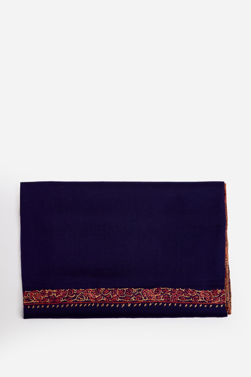 Navy Fine Wool Shawl with Traditional Machine Embroidery & Heritage Elegance | Melantho