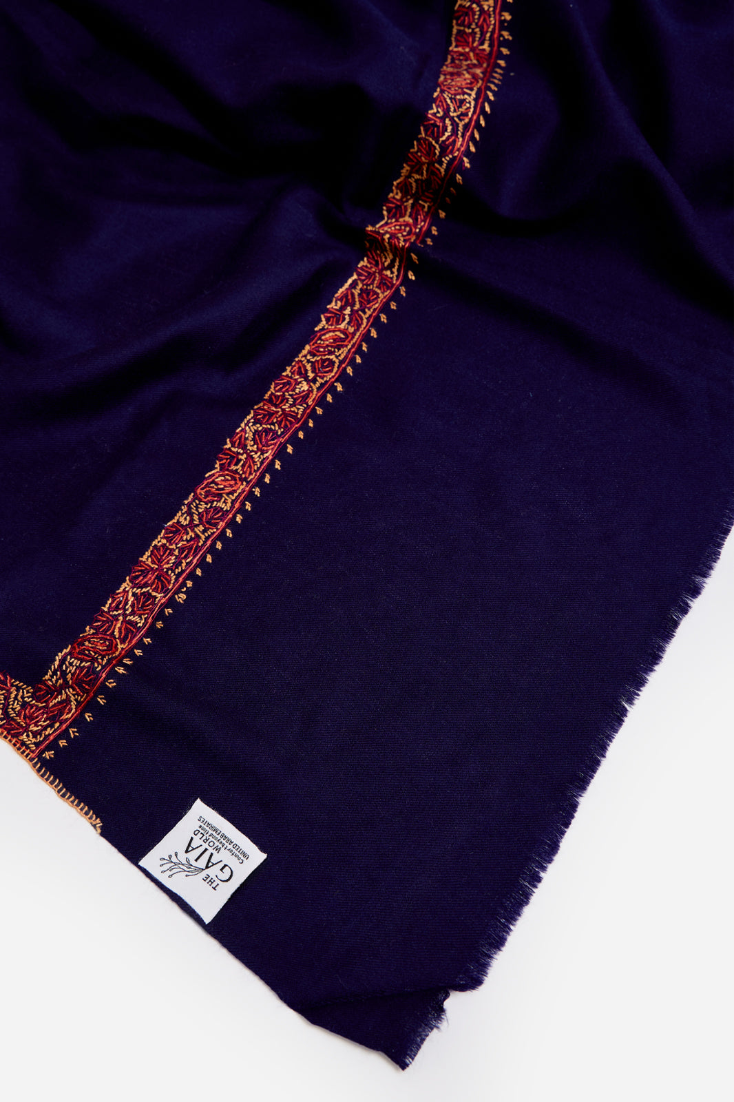 Navy Fine Wool Shawl with Traditional Machine Embroidery & Heritage Elegance | Melantho