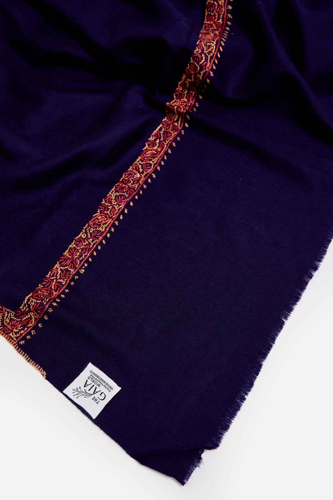 Navy Fine Wool Shawl with Traditional Machine Embroidery & Heritage Elegance | Melantho