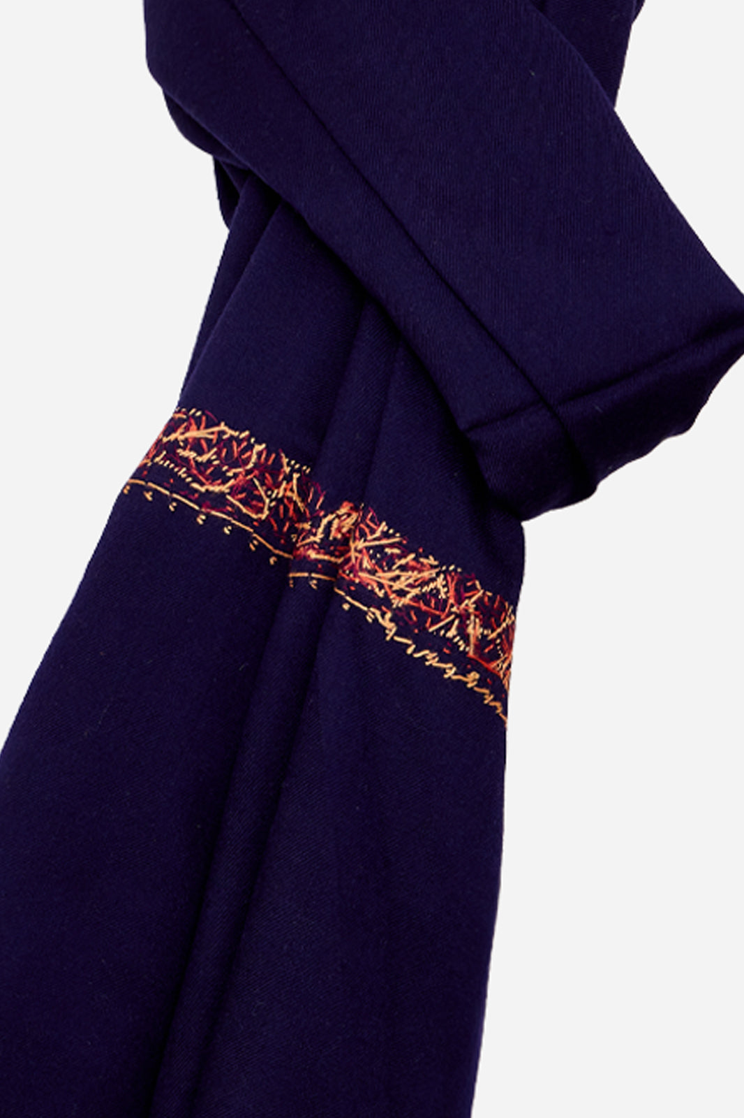 Navy Fine Wool Shawl with Traditional Machine Embroidery & Heritage Elegance | Melantho