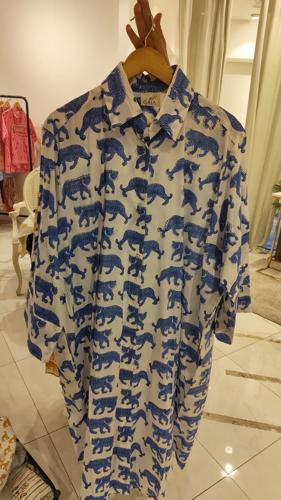 Blue Tiger Print Cotton Shirt Dress | Zaynah