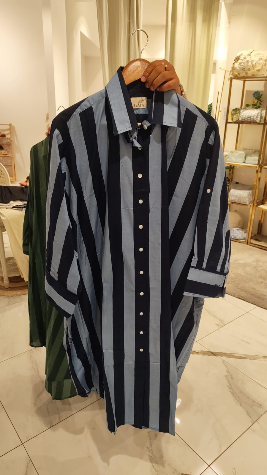 Blue & Black Striped Cotton Shirt Dress | Dana