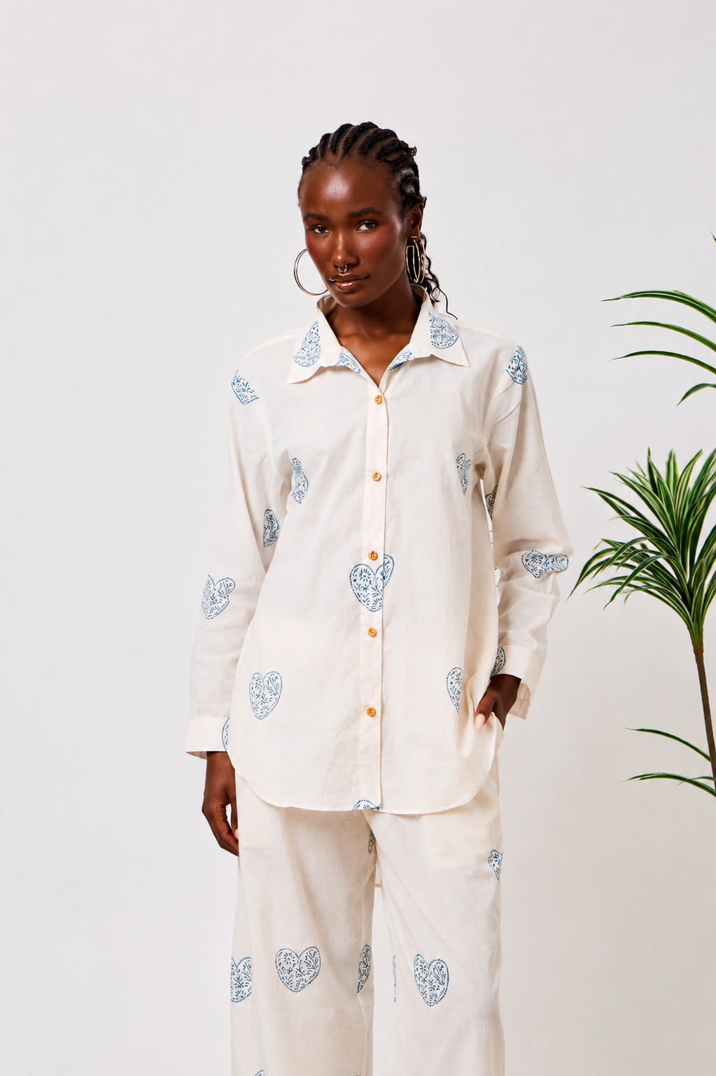 Pure Cotton White Heart Print Co-ord Set for Women | Ruqayya