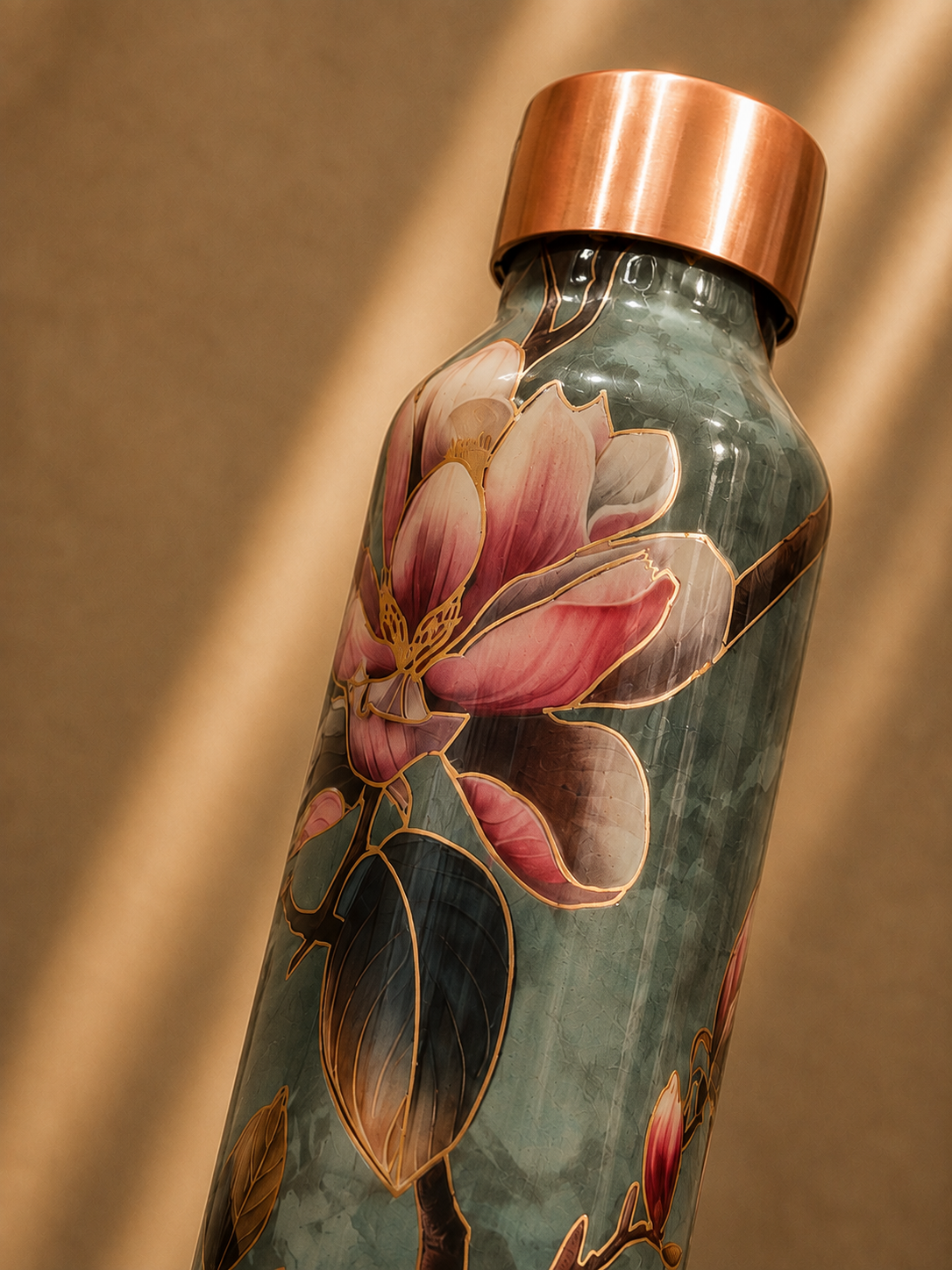 Copper Water Bottle with Elegant Floral & Botanical Print – Zahra