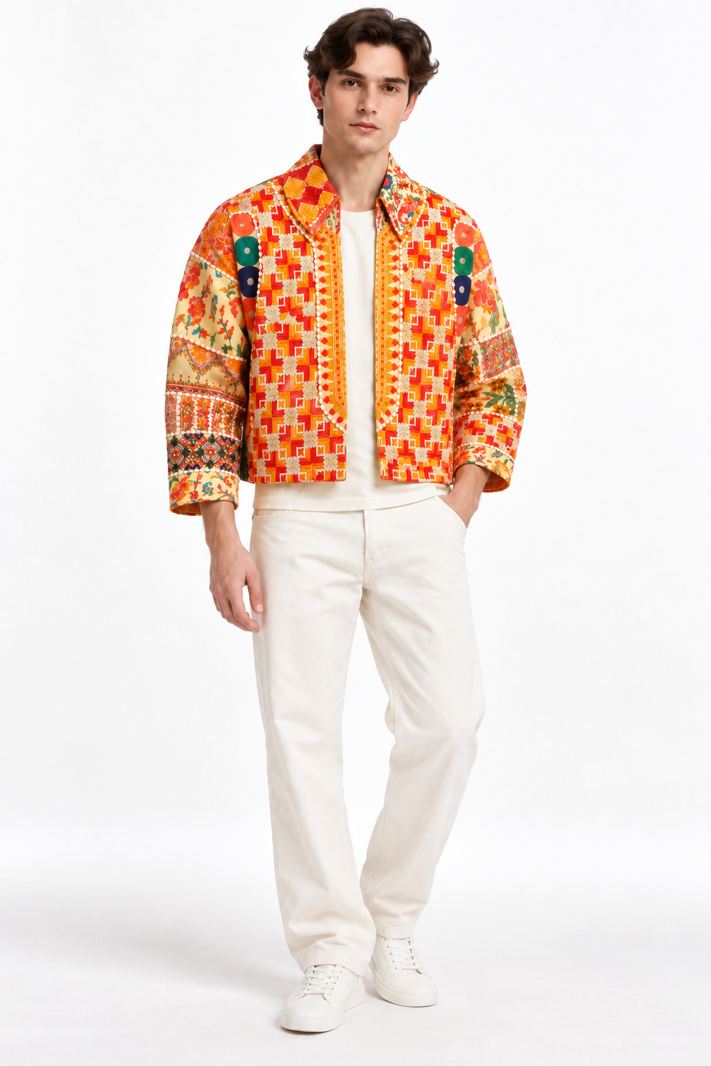 Handmade Multicoloured Embroidered Jacket with Floral & Geometric Detailing | Rawan
