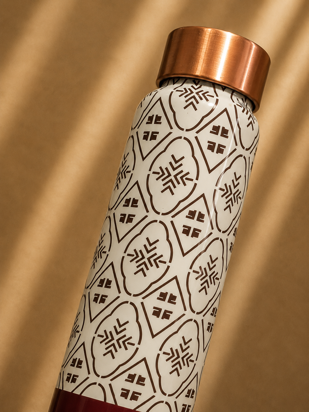 Pure Copper Water Bottle with Geometric Ethnic Pattern Design – Noura