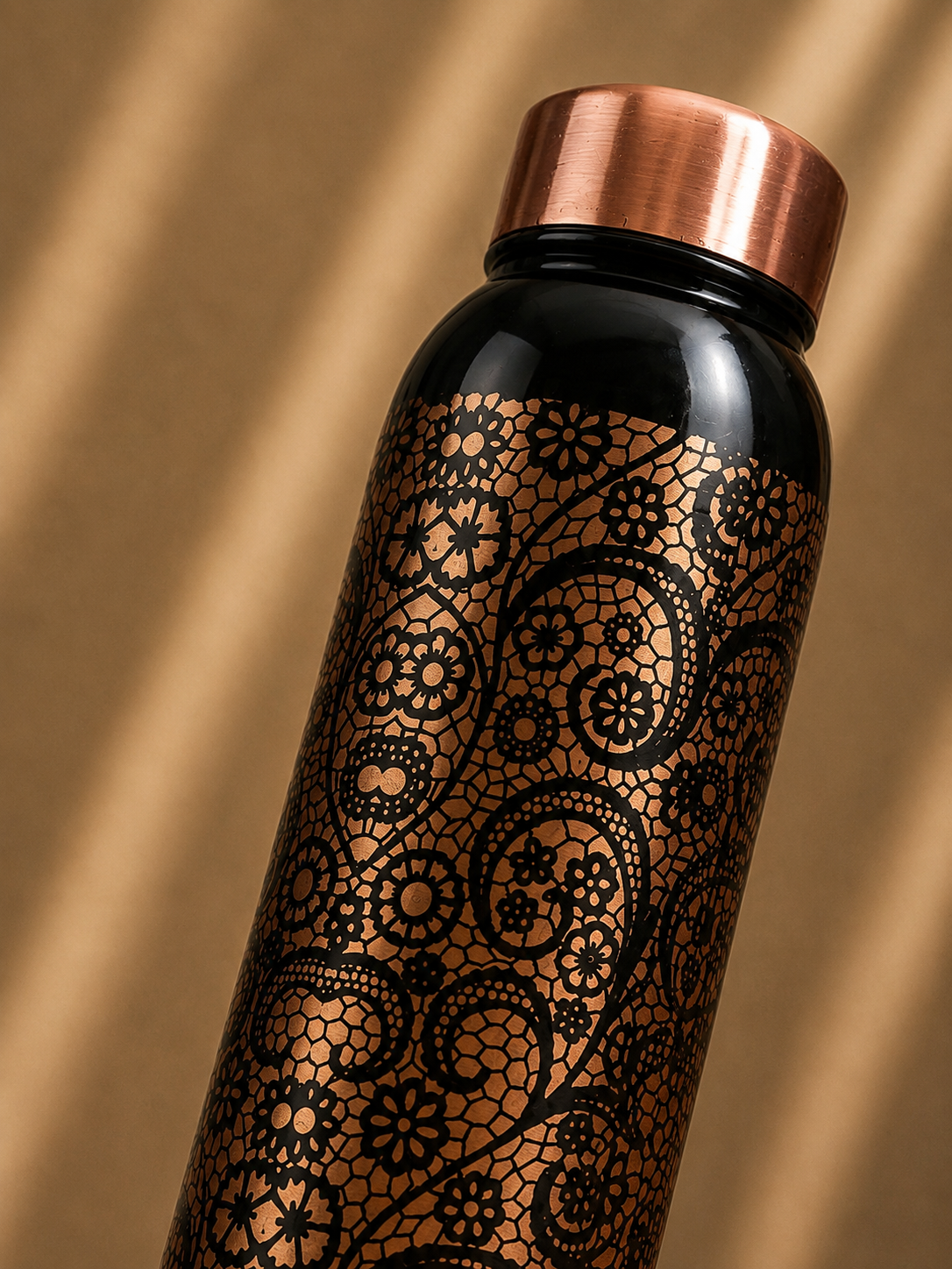 Pure Copper Water Bottle with Intricate Floral Mosaic Pattern – Laila