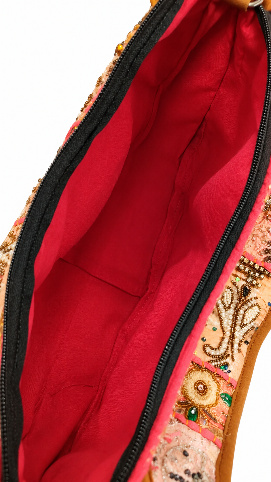 Handmade Pink Beaded Embroidered Hobo Bag | Estelle