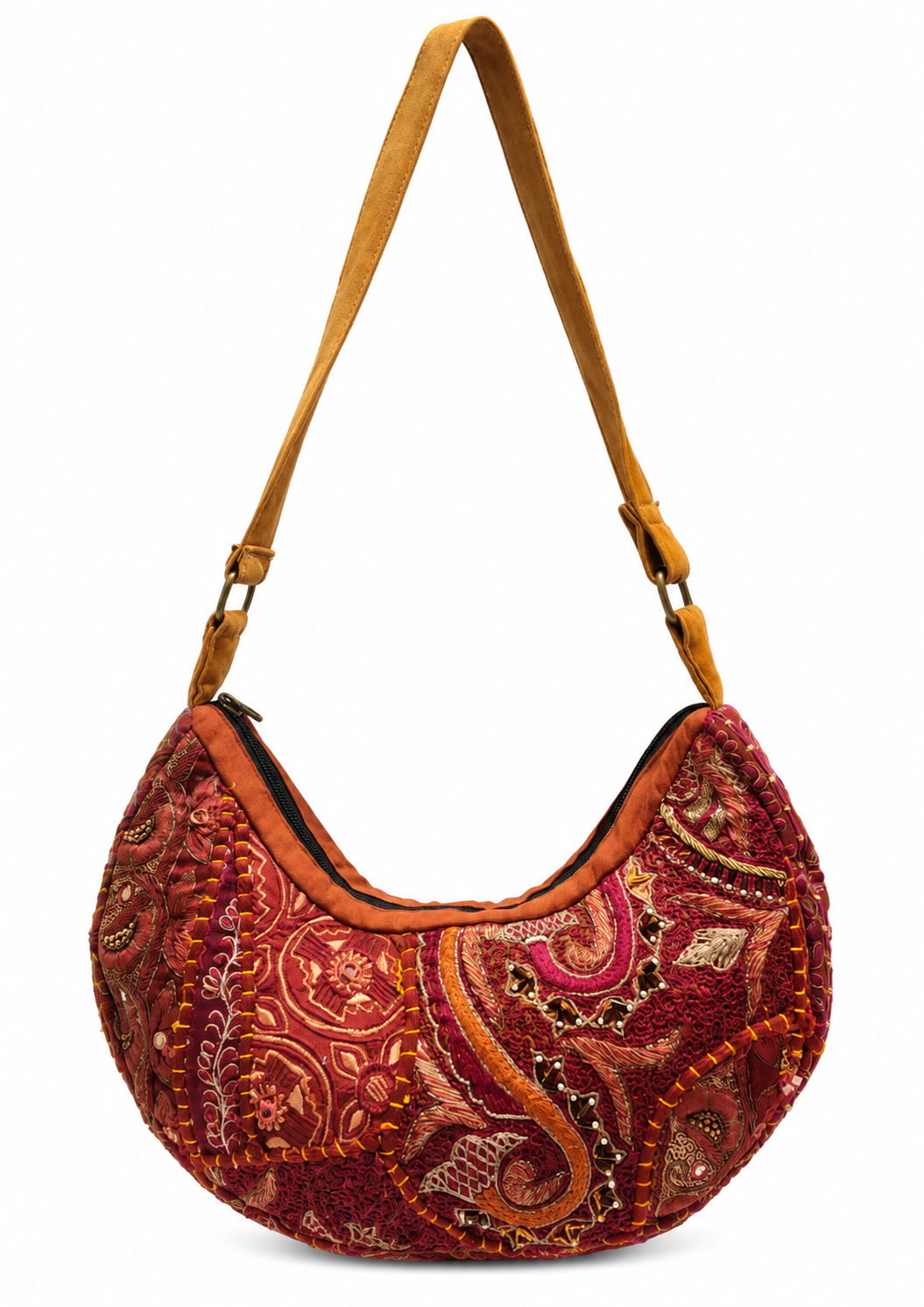 Handmade Burgundy Embroidered Hobo Bag | Vivienne