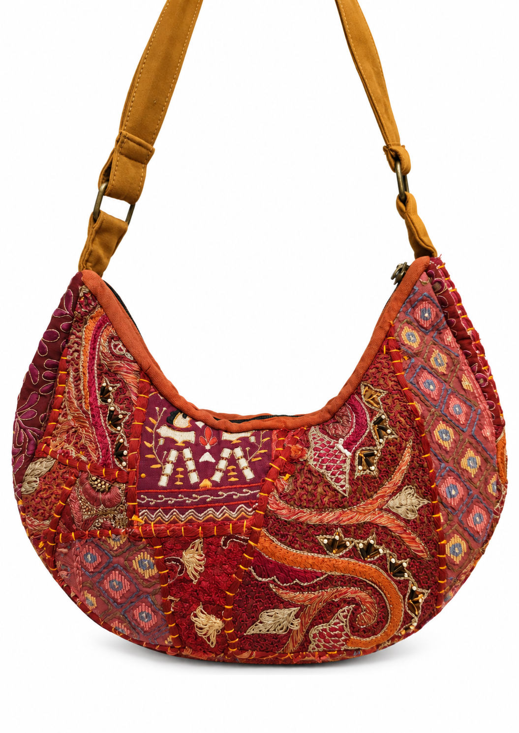 Handmade Burgundy Embroidered Hobo Bag | Vivienne