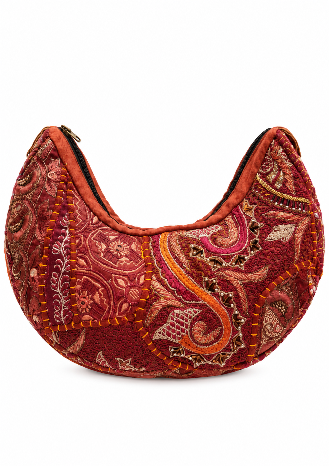 Handmade Burgundy Embroidered Hobo Bag | Vivienne