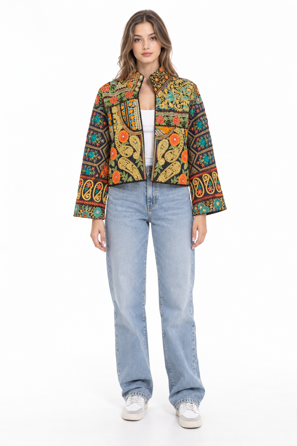 Handmade Black Embroidered Jacket with Gold Paisley & Floral Detailing | Samira