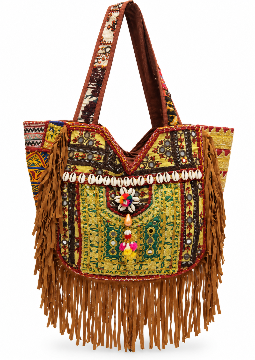 Handmade Embroidered Fringe Tote Bag with Detailed Craft | Annalise