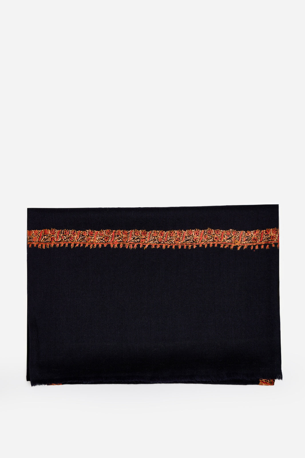 Black Fine Wool Shawl with Traditional Machine Embroidery & Heritage Elegance | Alkyone