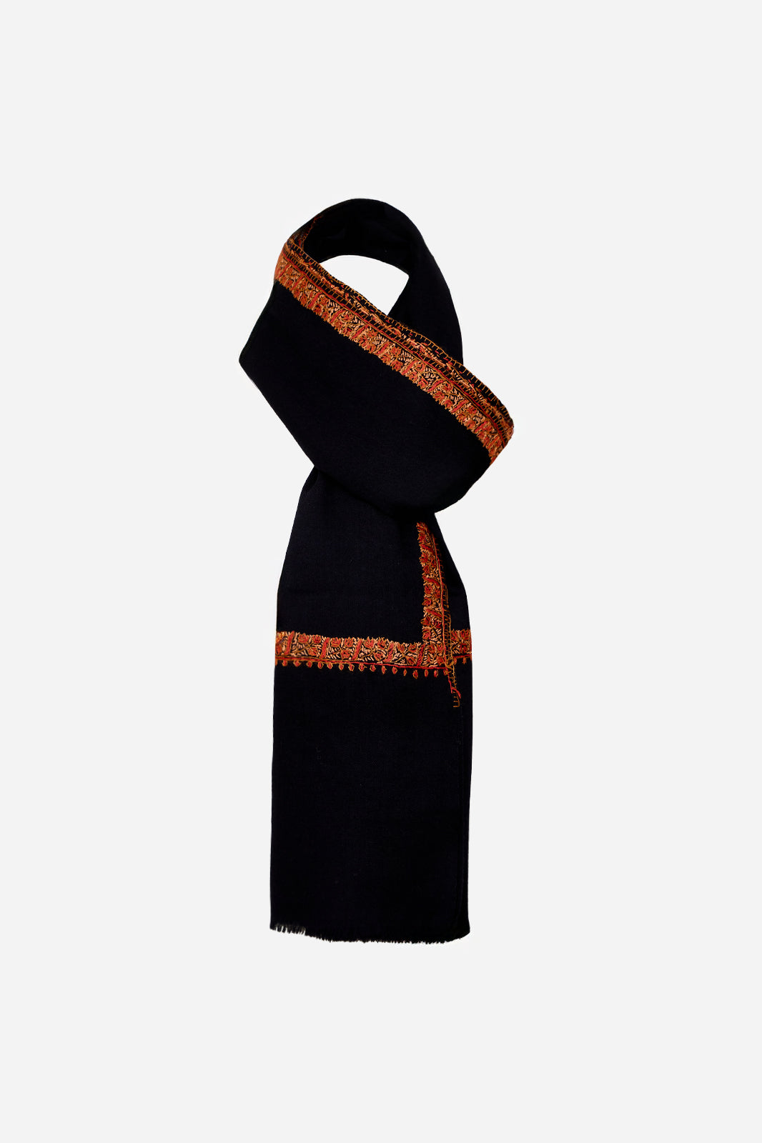 Black Fine Wool Shawl with Traditional Machine Embroidery & Heritage Elegance | Alkyone
