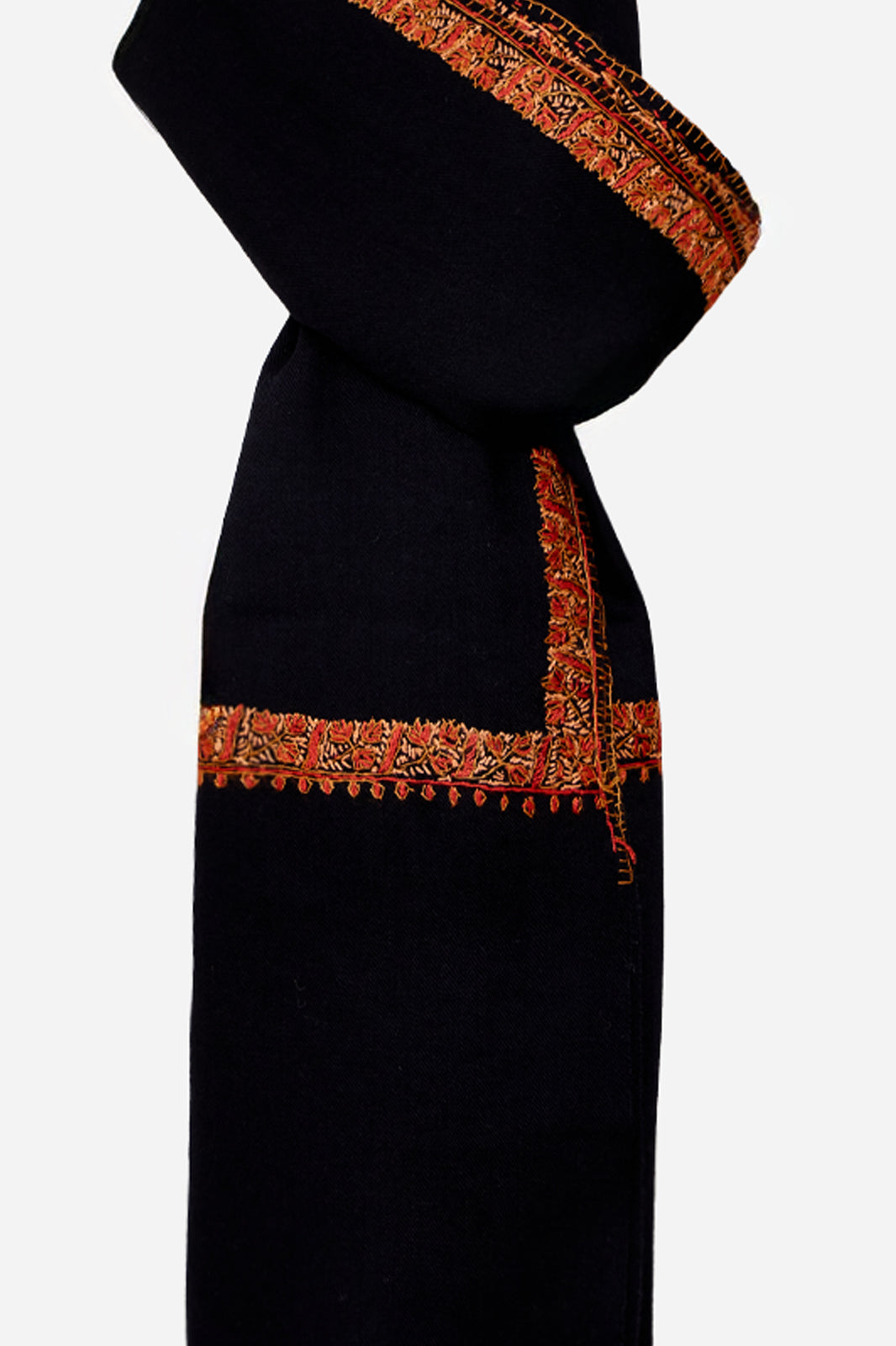 Black Fine Wool Shawl with Traditional Machine Embroidery & Heritage Elegance | Alkyone