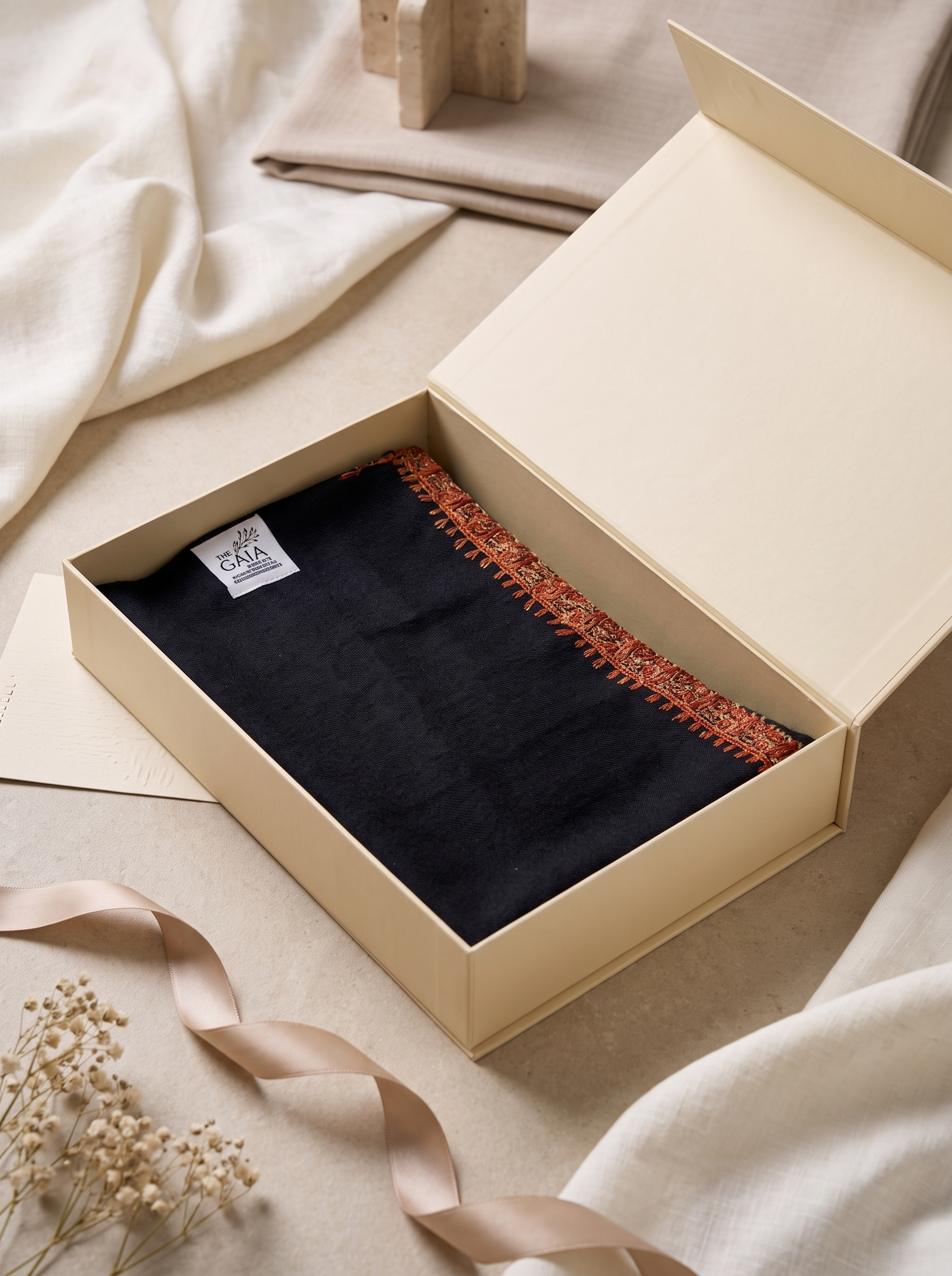 Black Fine Wool Shawl with Traditional Machine Embroidery & Heritage Elegance | Alkyone
