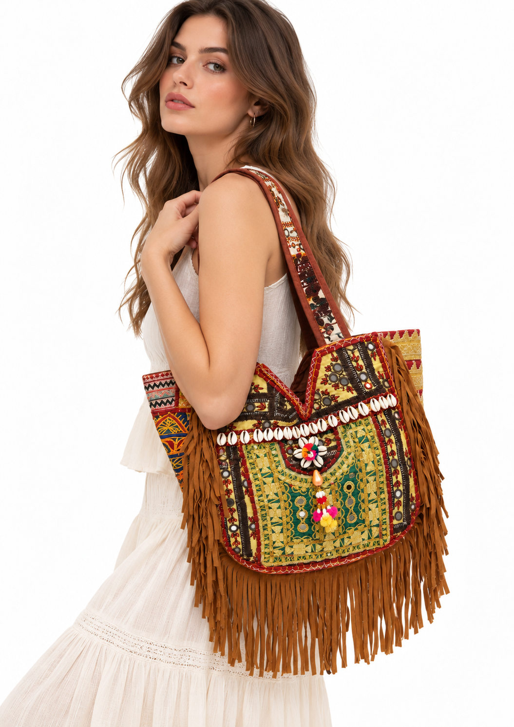Handmade Embroidered Fringe Tote Bag with Detailed Craft | Annalise
