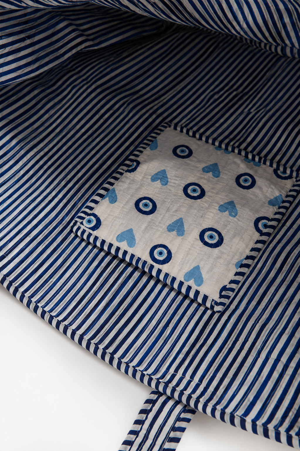 Blue & White Heart & Evil Eye Print Tote Bag with Spacious Open-Top Design | Aseel