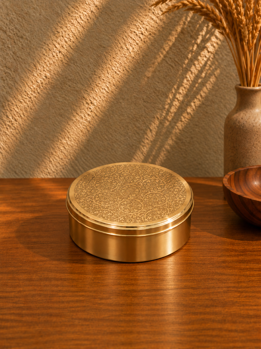 7.5 Inches Brass Storage Box with Decorative Lid | Talaa