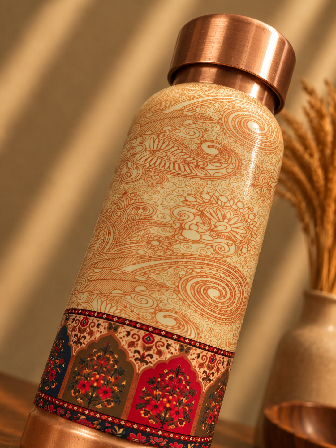 Copper Water Bottle with Decorative Floral Design | Zahraly