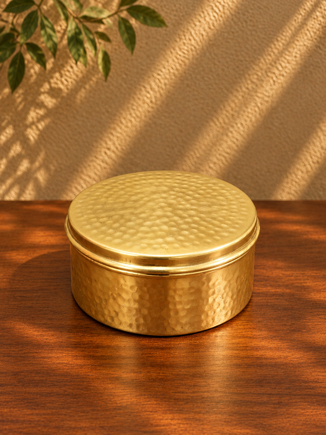 5 Inches Brass Box with Lid | Traditional Hammered Brass Storage Container | Rania