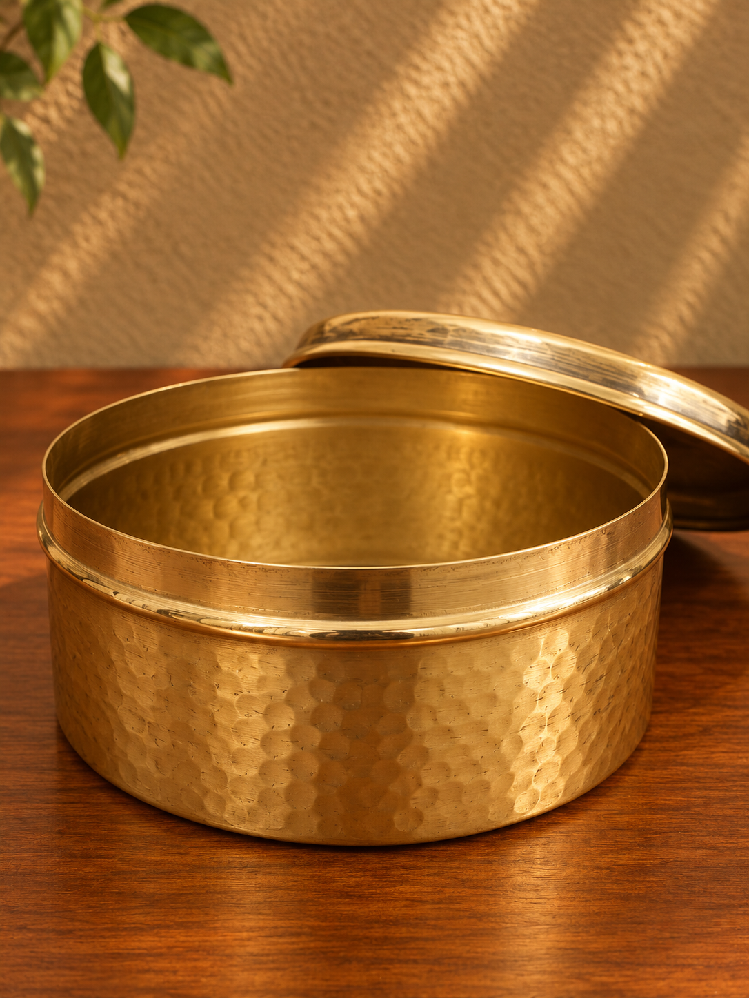 5 Inches Brass Box with Lid | Traditional Hammered Brass Storage Container | Rania