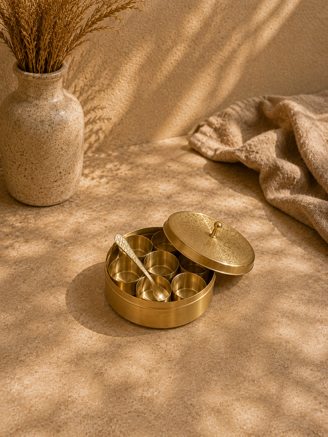 5 Inches Brass Mini Candy Box with Compartments and Lid – Decorative Sweet & Dry Fruit Storage Box