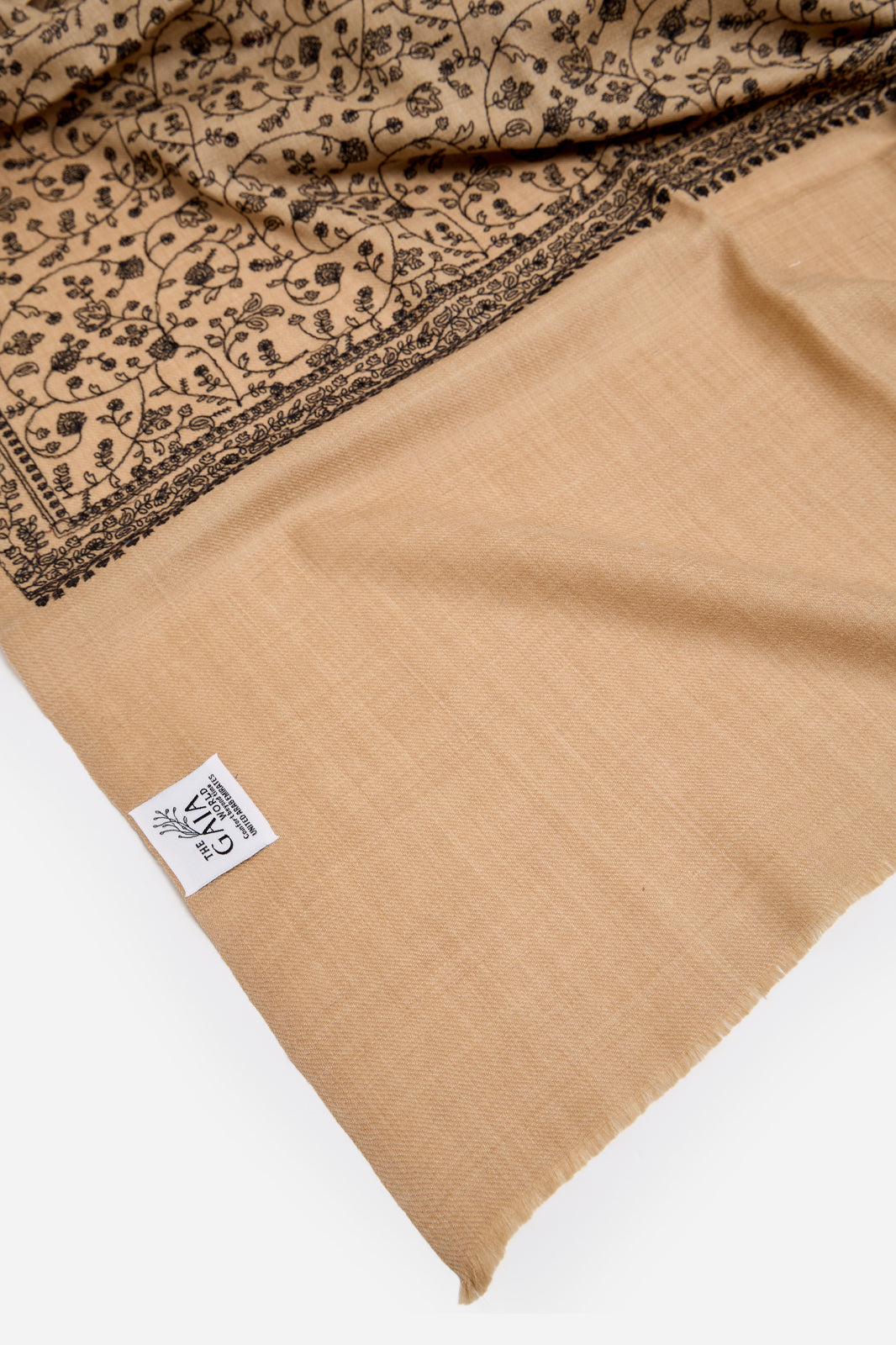 Light Beige Fine Wool Shawl with Floral Machine Embroidery & Traditional Border | Ianthe