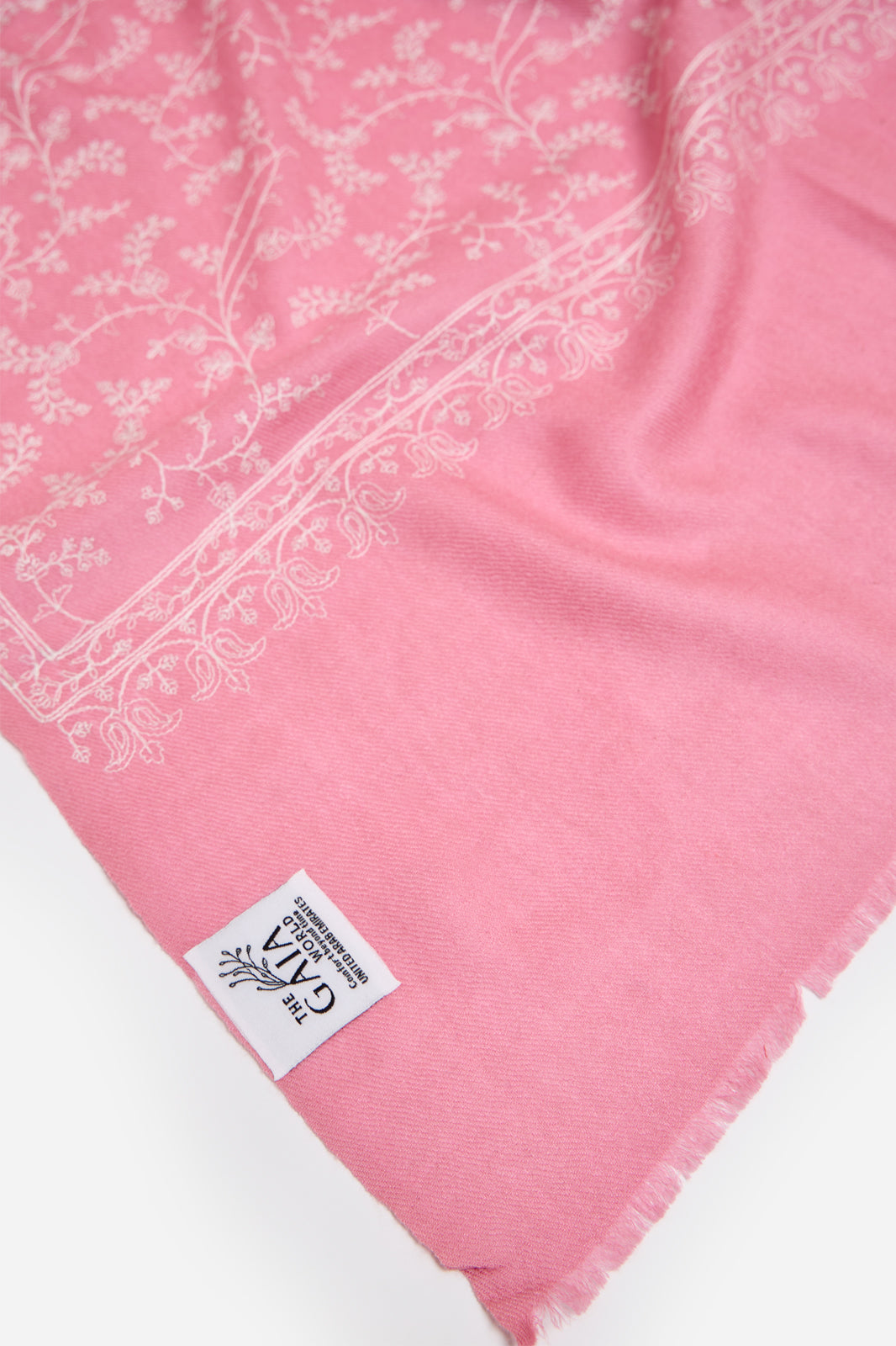 Pink Fine Wool Shawl with Floral Machine Embroidery & Traditional Border | Chryseis