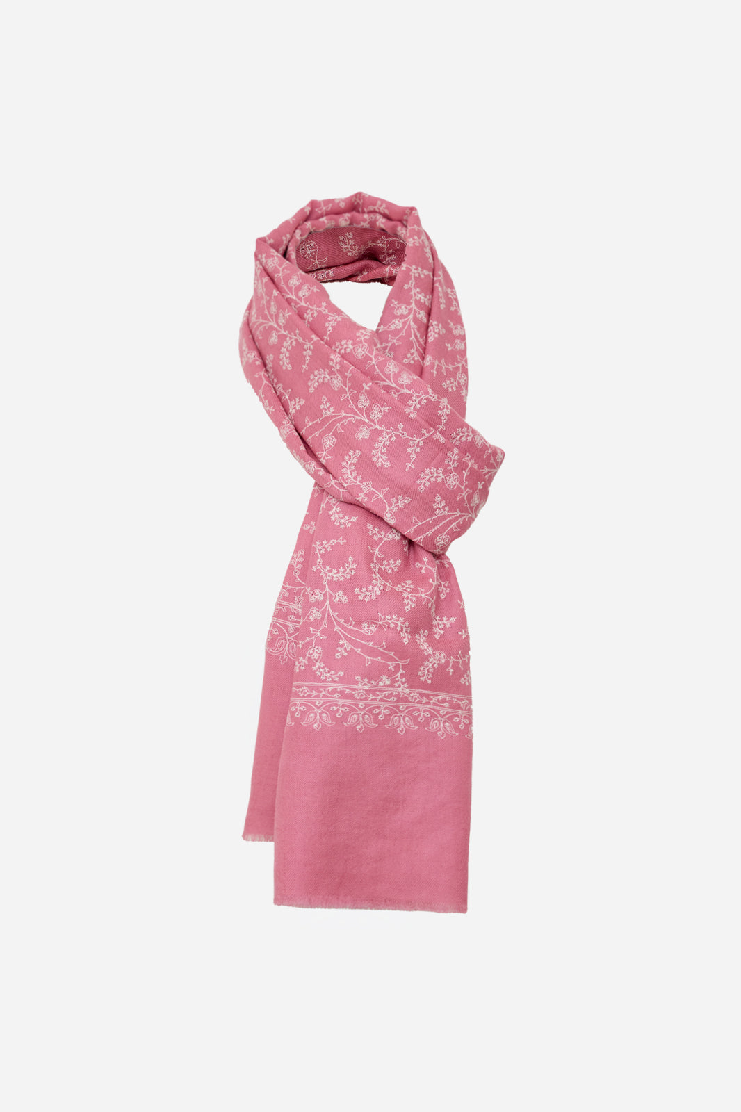 Pink Fine Wool Shawl with Floral Machine Embroidery & Traditional Border | Chryseis