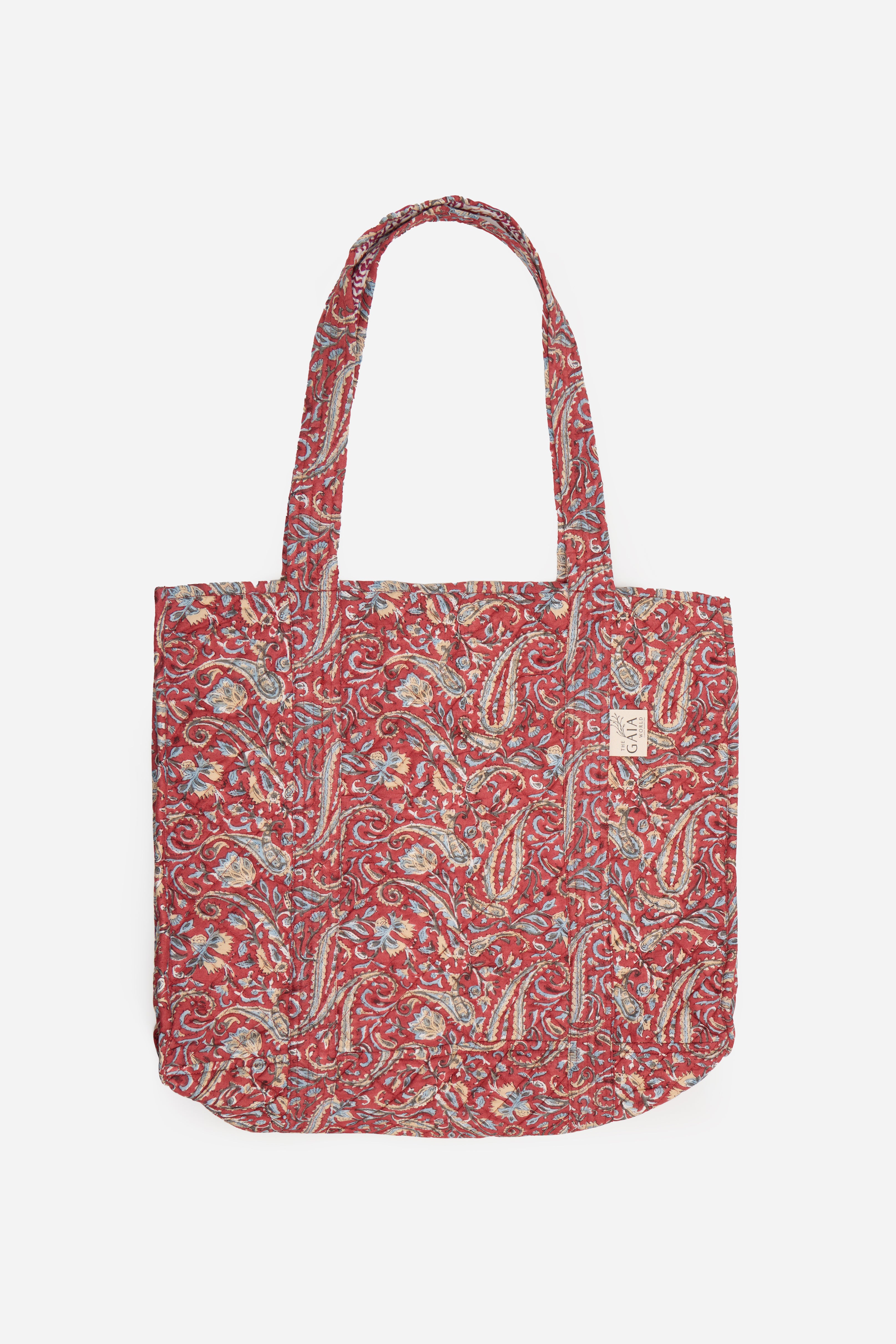 Cotton Paisley Print Jumbo Tote Bag with Quilted Design & Spacious Eve