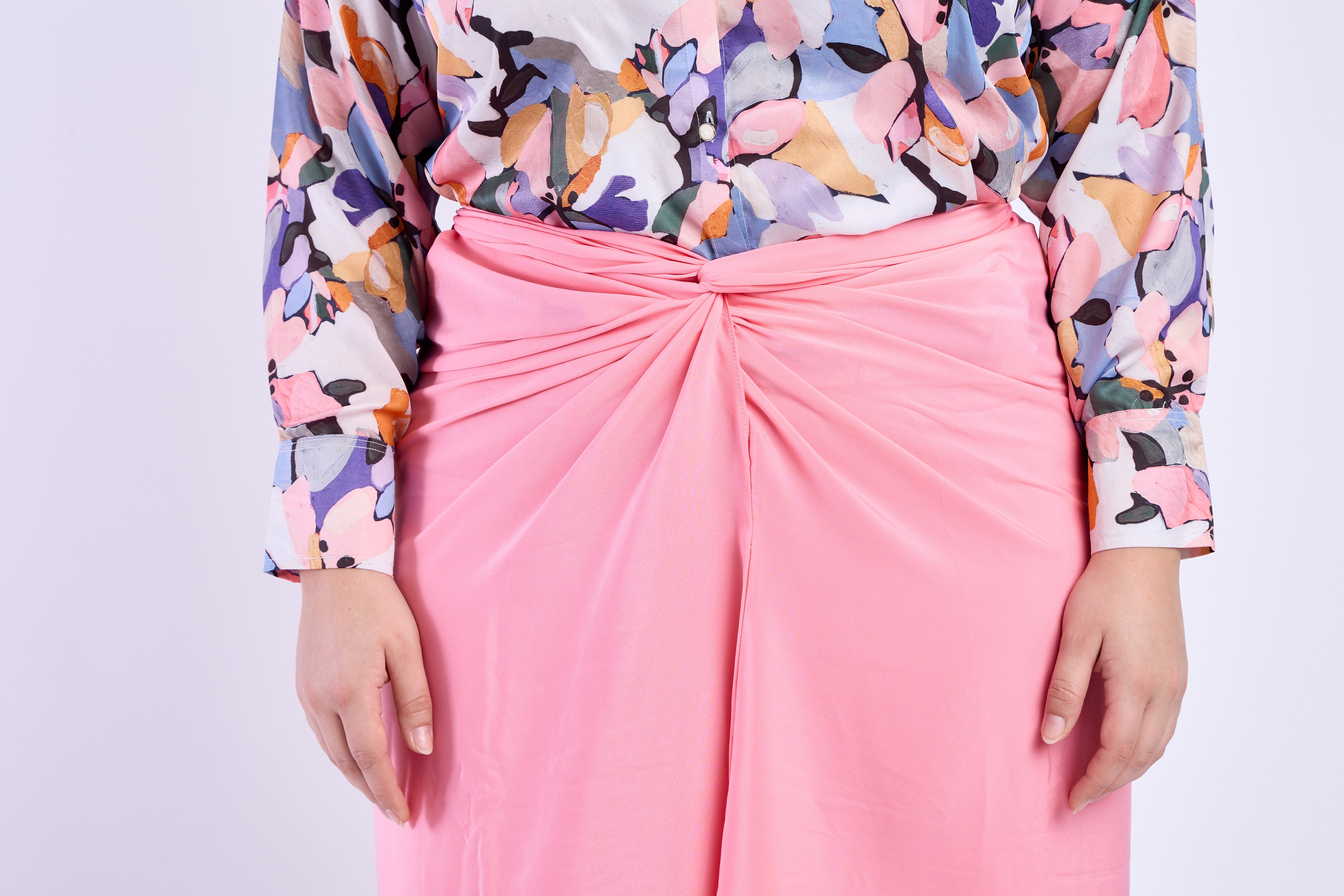 Floral Shirt with Pink Sarong Skirt