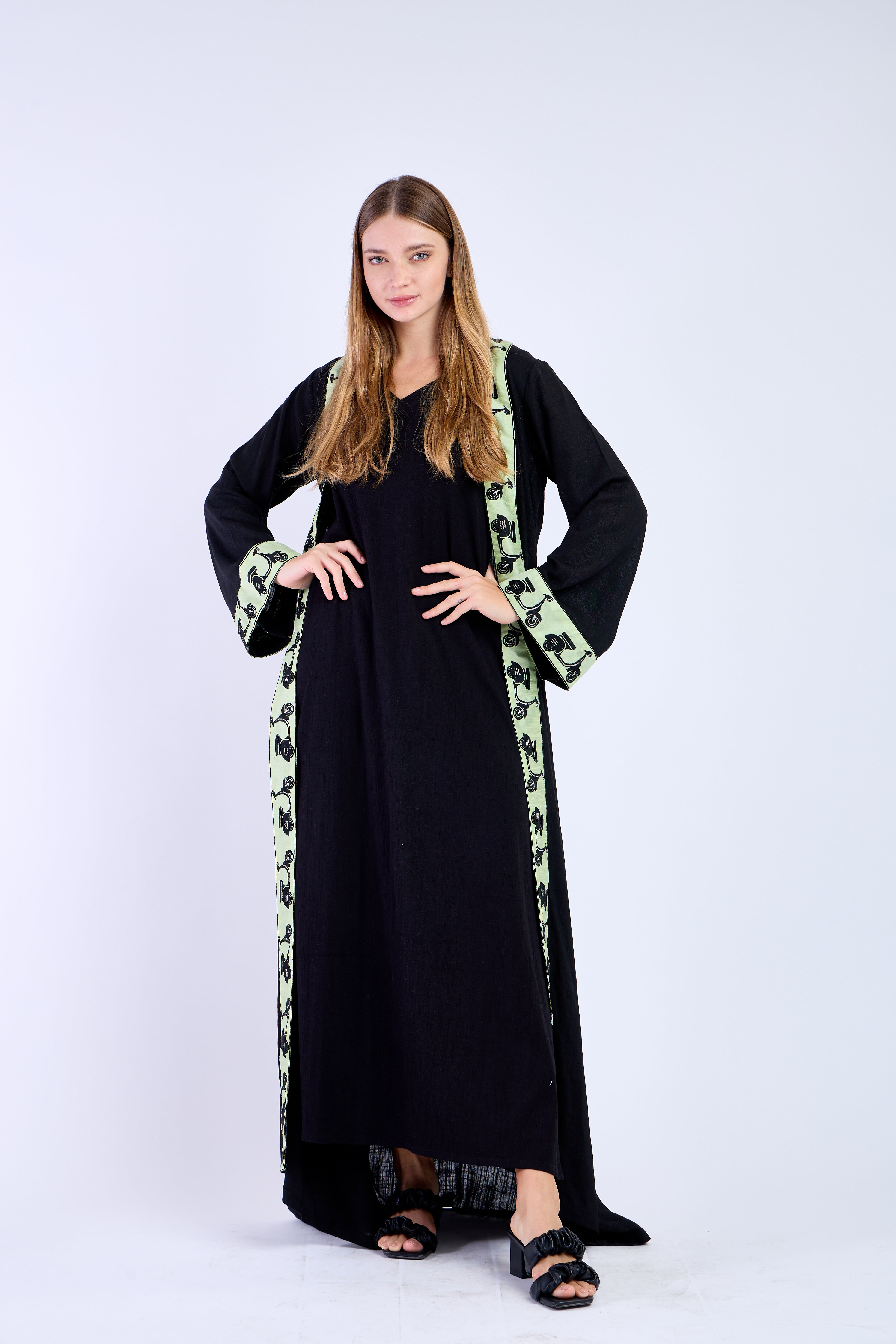 Black Cotton Linen Kimono