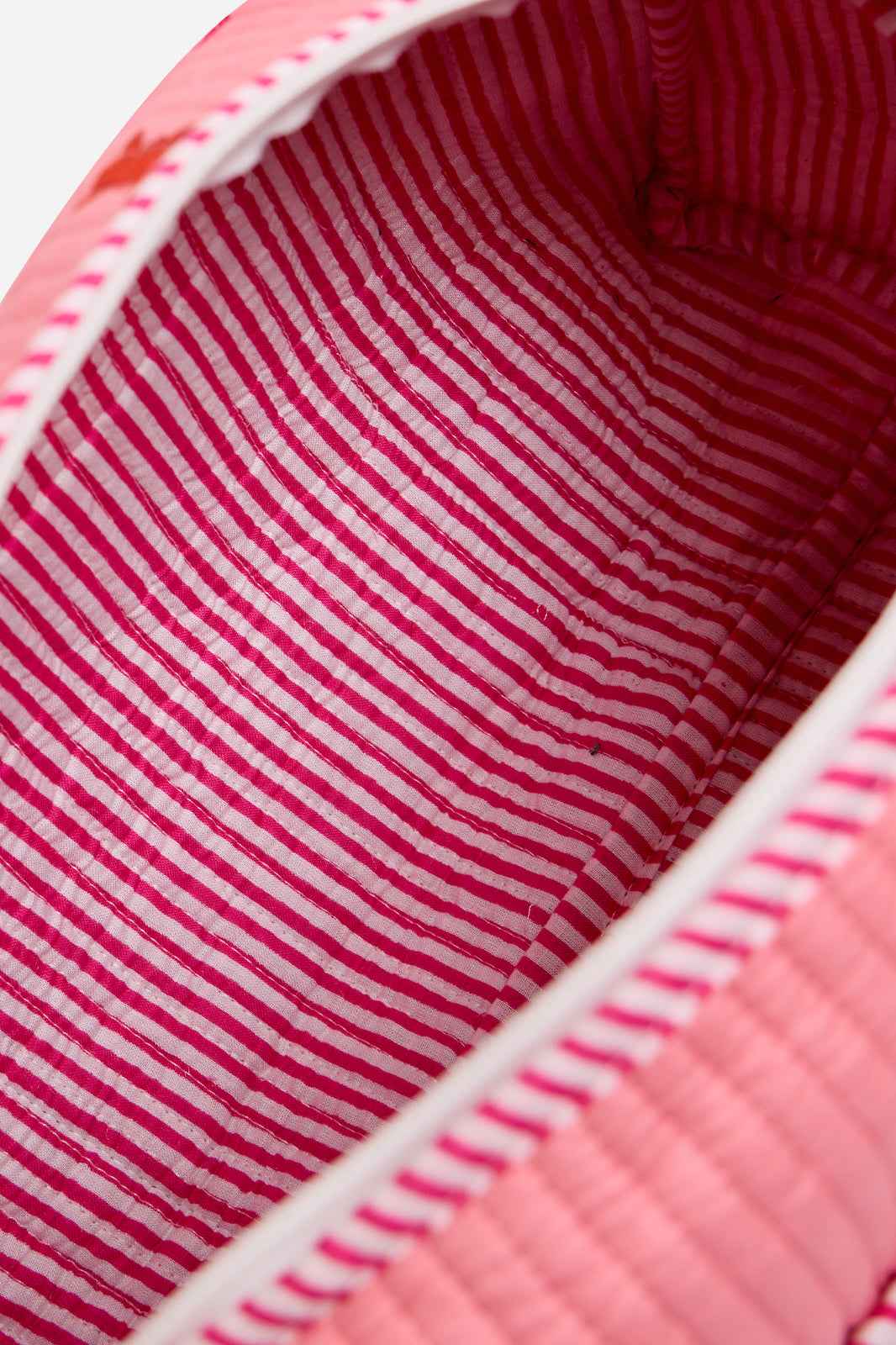 Pink Quilted Cotton Mini Duffle Bag with Lobster Print & Striped Handles | Aglaia