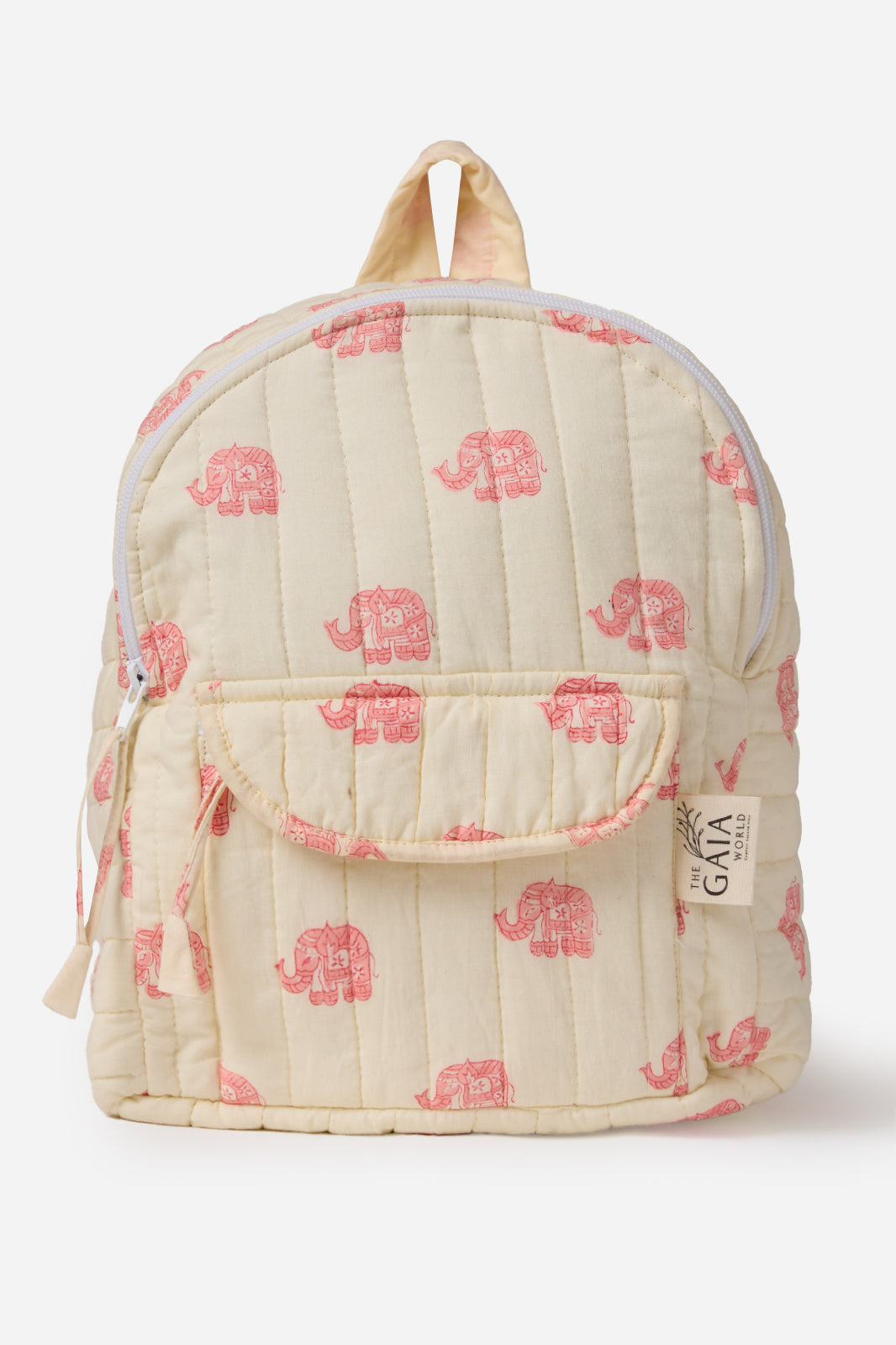 4-Piece Quilted Cotton Backpack, iPad Sleeve & Pouches Set with Pink Elephant Print | Layan