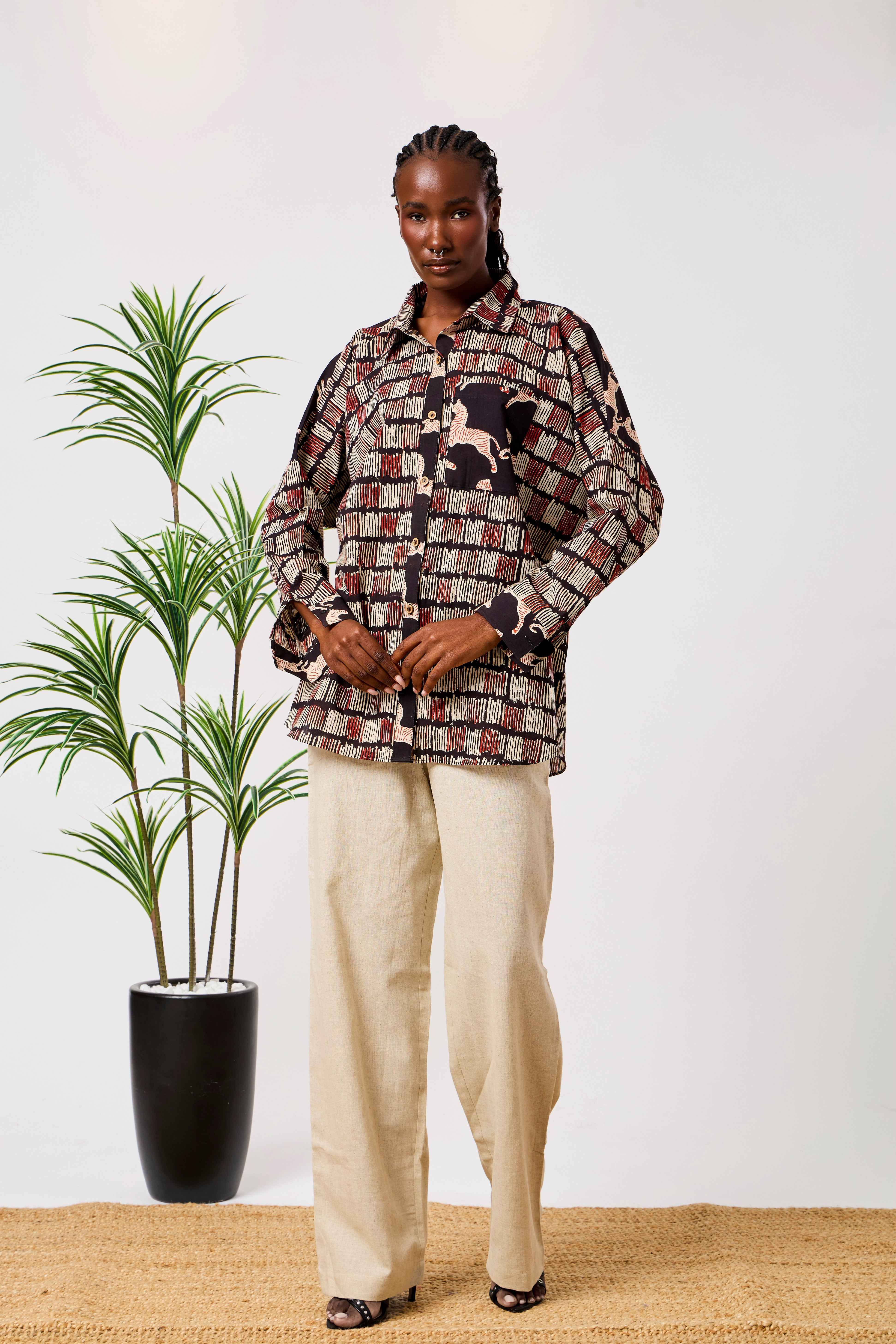 Pure Cotton Abstract Print Oversized Shirt for Women | Riham