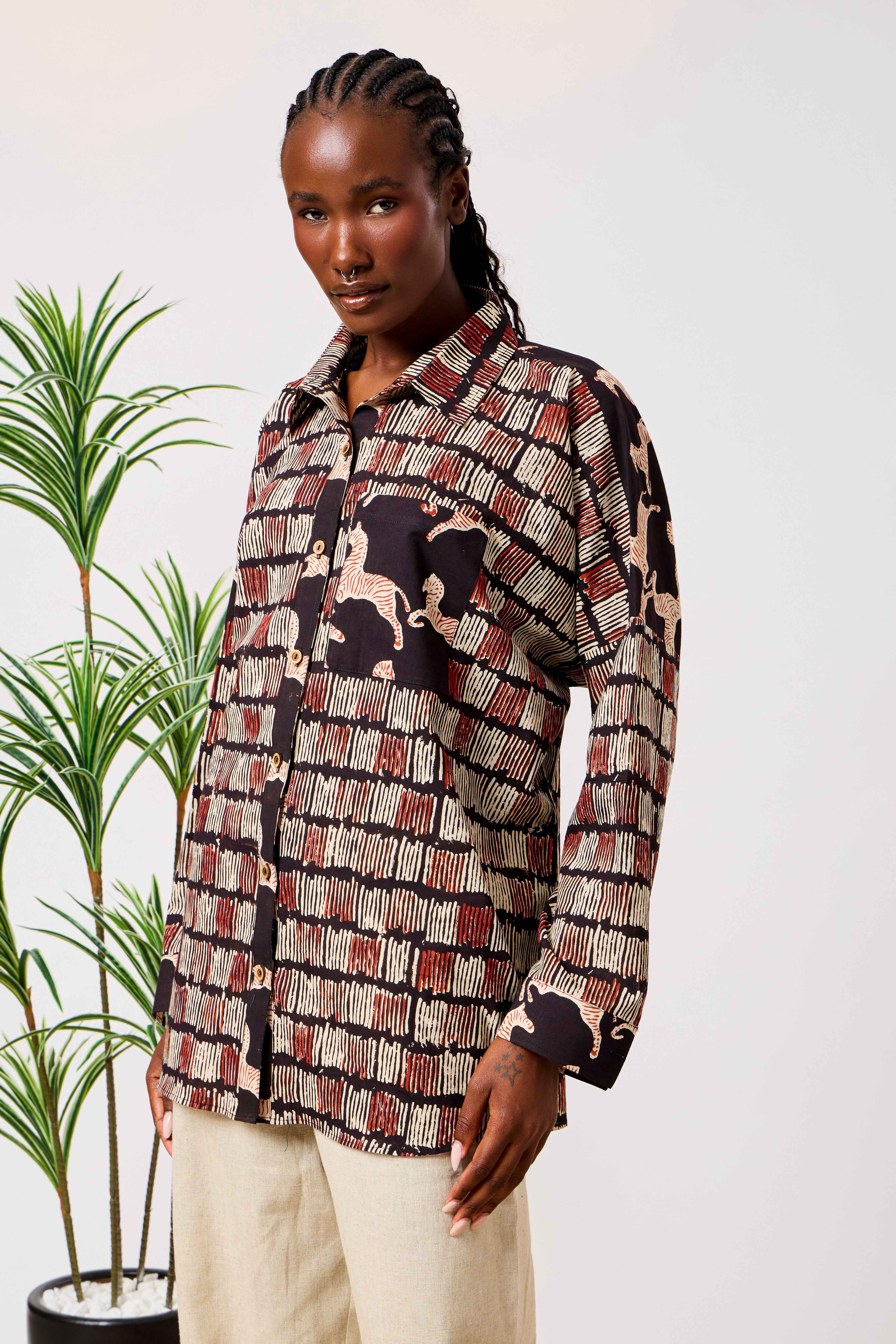 Pure Cotton Abstract Print Oversized Shirt for Women | Riham